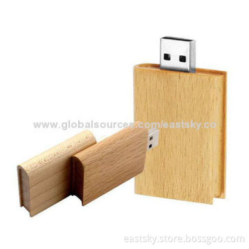 Book Shape Wood USB Drive in Wooden Book Style, Creative and Eco-friendly Material